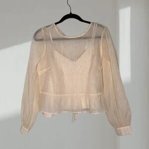 NWT- LOFT Sheer Floral Peplum Blouse-soft yellow(Women’s S)